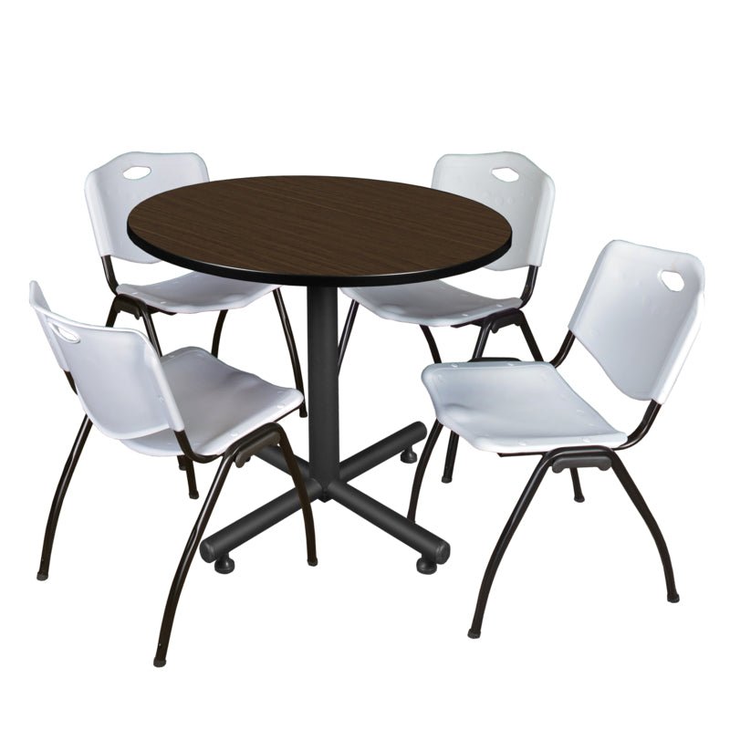 Regency Kobe Ergonomic Round X - Base Breakroom Table with 4 M Stack Chairs 42" W x 42" D x 29" H (REG - TKB42 - 47) - SchoolOutlet