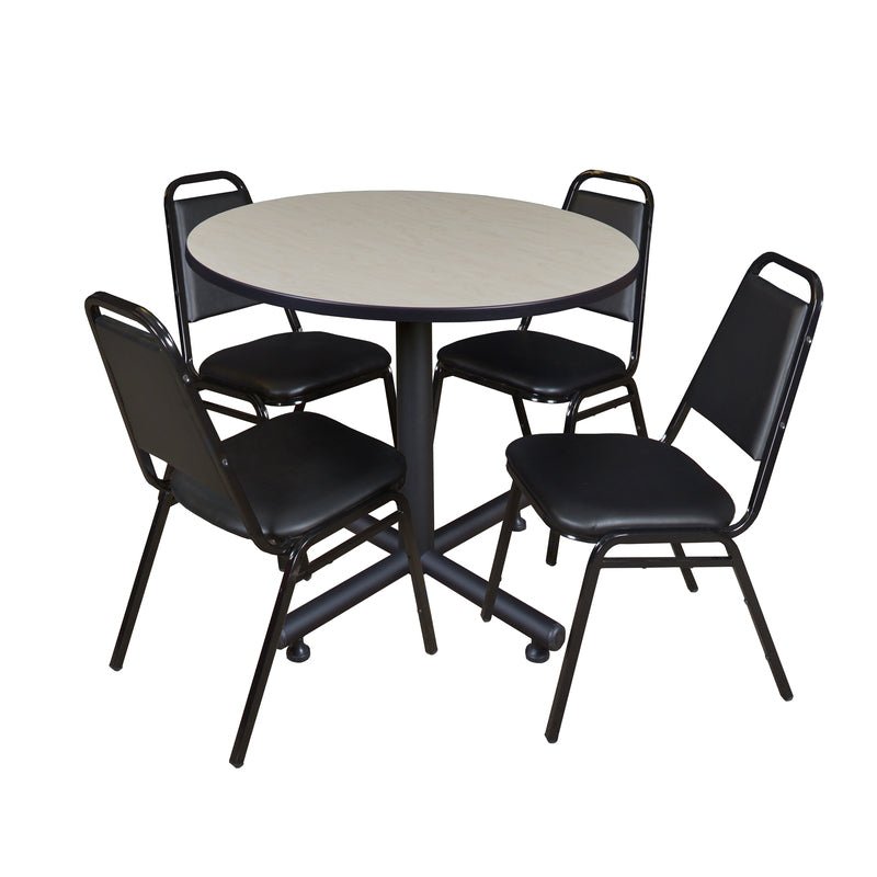 Regency Kobe Professional Round X - Base Breakroom Table with 4 Black Restaurant Stack Chairs 42" W x 42" D x 29" H (REG - TKB42R - 29) - SchoolOutlet