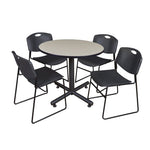 Regency Kobe Modern Round X - Base Breakroom Table with 4 Zeng Stack Chairs 42