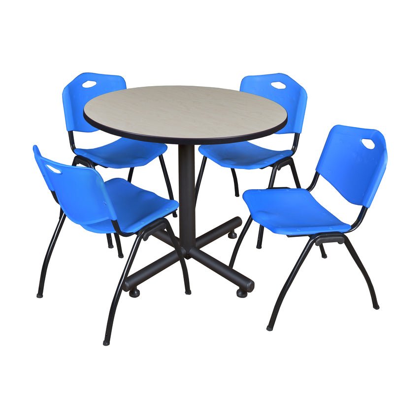 Regency Kobe Ergonomic Round X - Base Breakroom Table with 4 M Stack Chairs 42" W x 42" D x 29" H (REG - TKB42 - 47) - SchoolOutlet