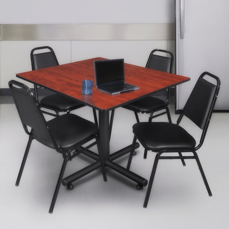 Regency Kobe Executive Square X - Base Breakroom Table with 4 Black Restaurant Stack Chairs 48" W x 48" D x 29" H (REG - TKB4848 - 29) - SchoolOutlet