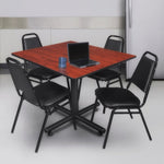Regency Kobe Executive Square X - Base Breakroom Table with 4 Black Restaurant Stack Chairs 48