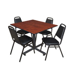 Regency Kobe Executive Square X - Base Breakroom Table with 4 Black Restaurant Stack Chairs 48
