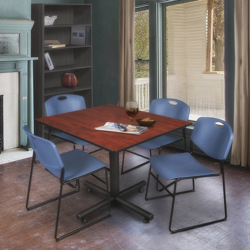Regency Kobe Expansive Square X - Base Breakroom Table with 4 Zeng Stack Chairs 48" W x 48" D x 29" H (REG - TKB4848 - 44) - SchoolOutlet