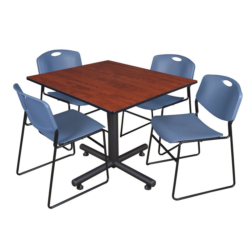 Regency Kobe Expansive Square X - Base Breakroom Table with 4 Zeng Stack Chairs 48" W x 48" D x 29" H (REG - TKB4848 - 44) - SchoolOutlet
