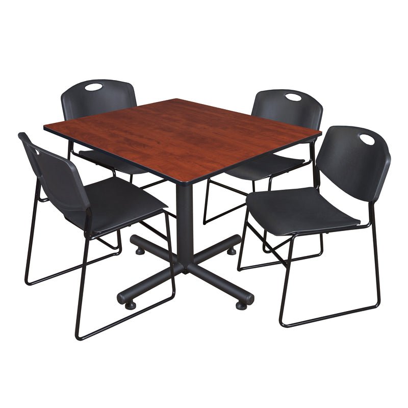 Regency Kobe Expansive Square X - Base Breakroom Table with 4 Zeng Stack Chairs 48" W x 48" D x 29" H (REG - TKB4848 - 44) - SchoolOutlet