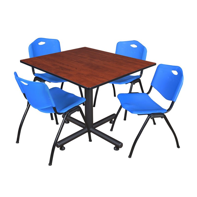 Regency Kobe Wide Square X - Base Breakroom Table with 4 M Stack Chairs 48" W x 48" D x 29" H (REG - TKB4848 - 47) - SchoolOutlet