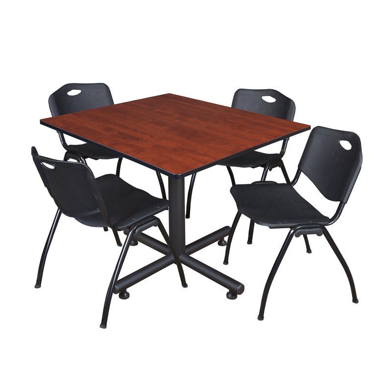 Regency Kobe Wide Square X - Base Breakroom Table with 4 M Stack Chairs 48" W x 48" D x 29" H (REG - TKB4848 - 47) - SchoolOutlet