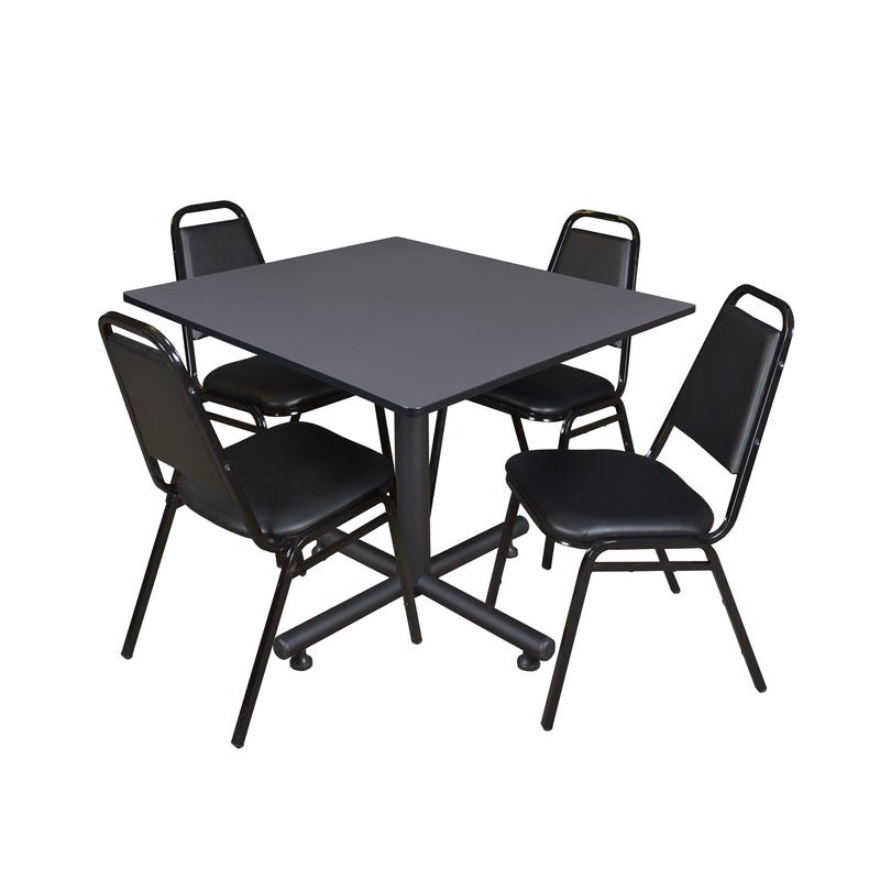 Regency Kobe Executive Square X - Base Breakroom Table with 4 Black Restaurant Stack Chairs 48" W x 48" D x 29" H (REG - TKB4848 - 29) - SchoolOutlet