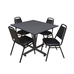 Regency Kobe Executive Square X - Base Breakroom Table with 4 Black Restaurant Stack Chairs 48