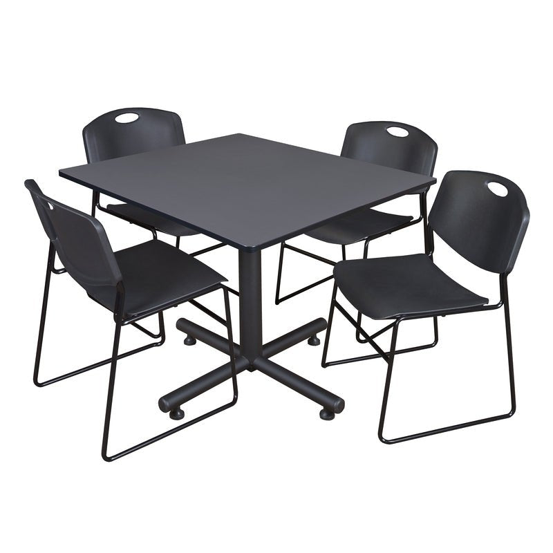 Regency Kobe Expansive Square X - Base Breakroom Table with 4 Zeng Stack Chairs 48" W x 48" D x 29" H (REG - TKB4848 - 44) - SchoolOutlet