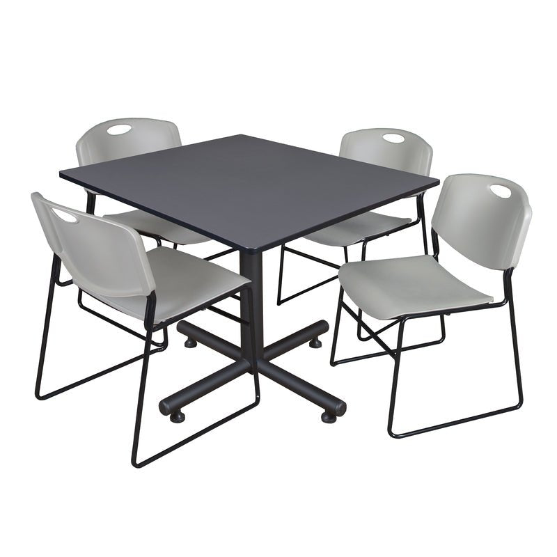 Regency Kobe Expansive Square X - Base Breakroom Table with 4 Zeng Stack Chairs 48" W x 48" D x 29" H (REG - TKB4848 - 44) - SchoolOutlet