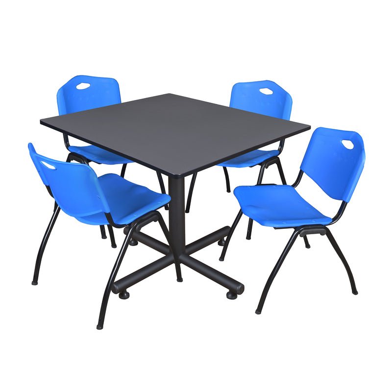 Regency Kobe Wide Square X - Base Breakroom Table with 4 M Stack Chairs 48" W x 48" D x 29" H (REG - TKB4848 - 47) - SchoolOutlet