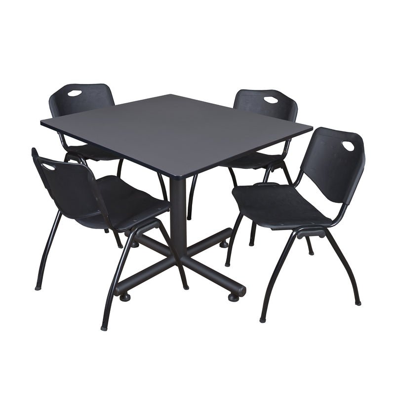 Regency Kobe Wide Square X - Base Breakroom Table with 4 M Stack Chairs 48" W x 48" D x 29" H (REG - TKB4848 - 47) - SchoolOutlet