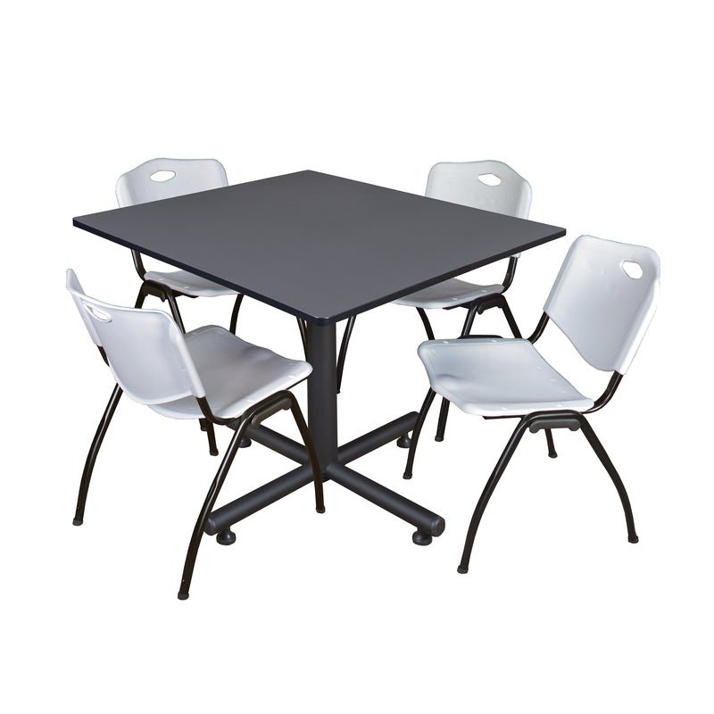 Regency Kobe Wide Square X - Base Breakroom Table with 4 M Stack Chairs 48" W x 48" D x 29" H (REG - TKB4848 - 47) - SchoolOutlet