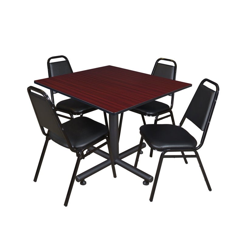 Regency Kobe Executive Square X - Base Breakroom Table with 4 Black Restaurant Stack Chairs 48" W x 48" D x 29" H (REG - TKB4848 - 29) - SchoolOutlet