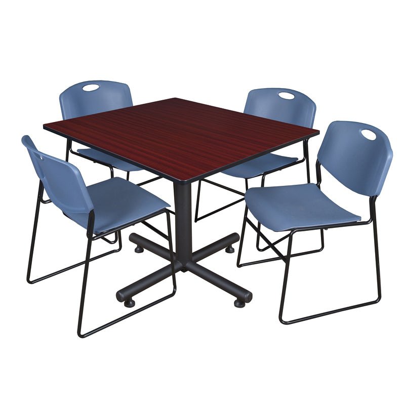 Regency Kobe Expansive Square X - Base Breakroom Table with 4 Zeng Stack Chairs 48" W x 48" D x 29" H (REG - TKB4848 - 44) - SchoolOutlet