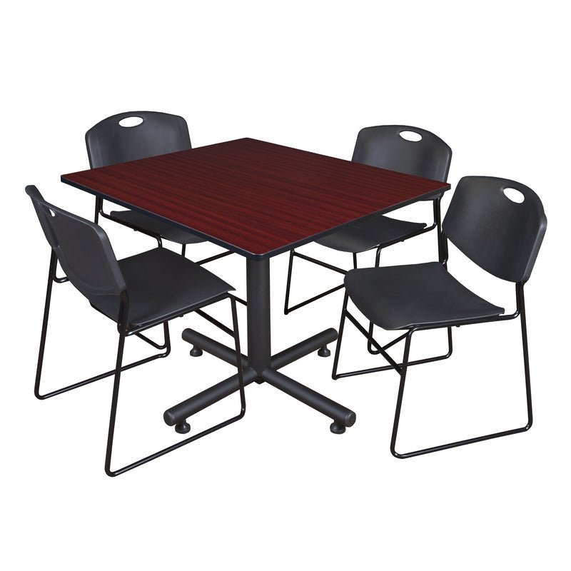 Regency Kobe Expansive Square X - Base Breakroom Table with 4 Zeng Stack Chairs 48" W x 48" D x 29" H (REG - TKB4848 - 44) - SchoolOutlet