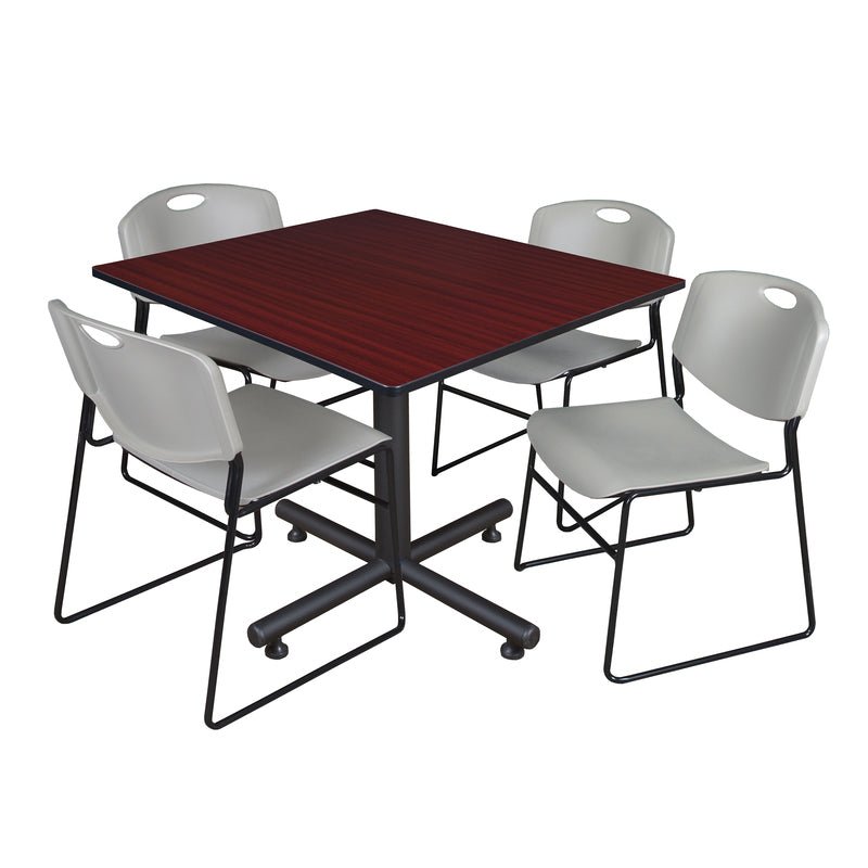 Regency Kobe Expansive Square X - Base Breakroom Table with 4 Zeng Stack Chairs 48" W x 48" D x 29" H (REG - TKB4848 - 44) - SchoolOutlet