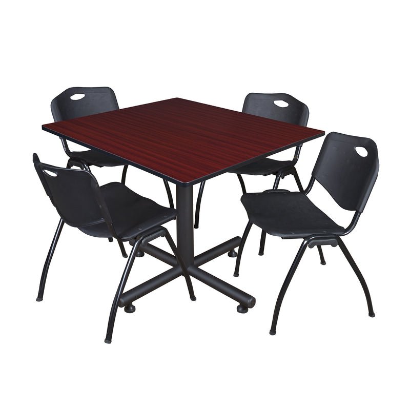 Regency Kobe Wide Square X - Base Breakroom Table with 4 M Stack Chairs 48" W x 48" D x 29" H (REG - TKB4848 - 47) - SchoolOutlet