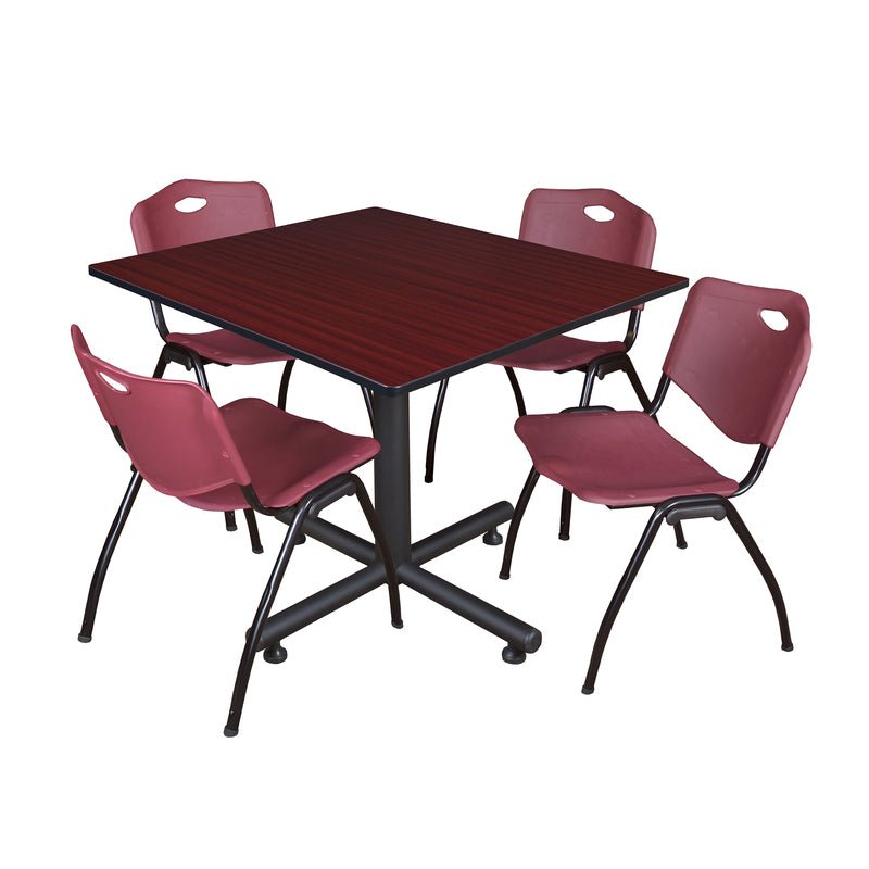 Regency Kobe Wide Square X - Base Breakroom Table with 4 M Stack Chairs 48" W x 48" D x 29" H (REG - TKB4848 - 47) - SchoolOutlet