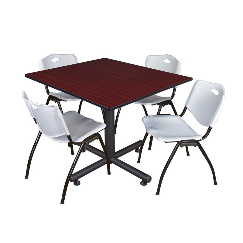 Regency Kobe Wide Square X - Base Breakroom Table with 4 M Stack Chairs 48" W x 48" D x 29" H (REG - TKB4848 - 47) - SchoolOutlet