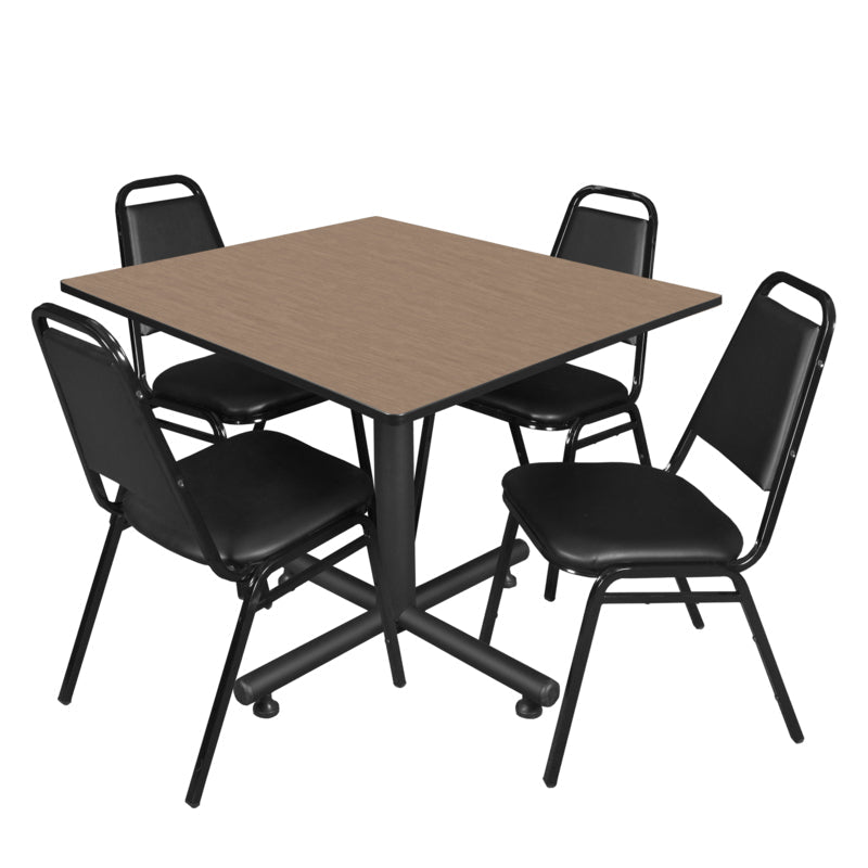 Regency Kobe Executive Square X - Base Breakroom Table with 4 Black Restaurant Stack Chairs 48" W x 48" D x 29" H (REG - TKB4848 - 29) - SchoolOutlet