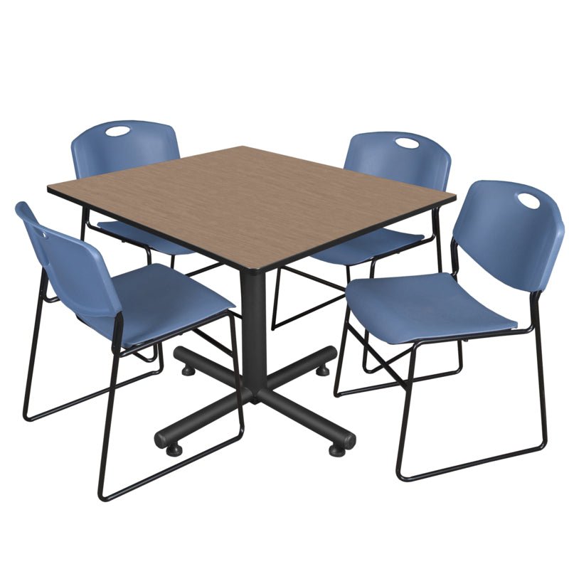 Regency Kobe Expansive Square X - Base Breakroom Table with 4 Zeng Stack Chairs 48" W x 48" D x 29" H (REG - TKB4848 - 44) - SchoolOutlet