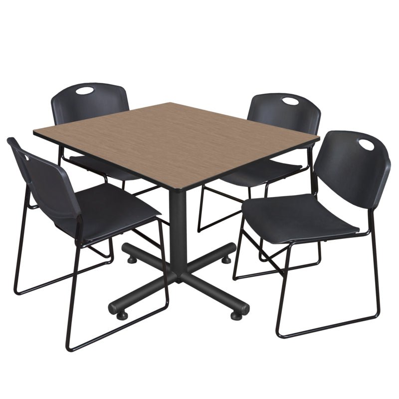 Regency Kobe Expansive Square X - Base Breakroom Table with 4 Zeng Stack Chairs 48" W x 48" D x 29" H (REG - TKB4848 - 44) - SchoolOutlet