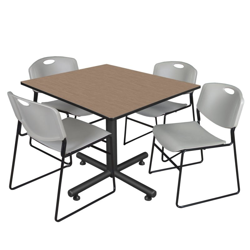 Regency Kobe Expansive Square X - Base Breakroom Table with 4 Zeng Stack Chairs 48" W x 48" D x 29" H (REG - TKB4848 - 44) - SchoolOutlet