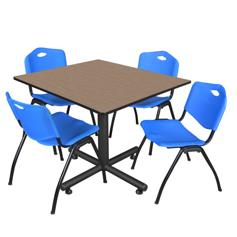 Regency Kobe Wide Square X - Base Breakroom Table with 4 M Stack Chairs 48" W x 48" D x 29" H (REG - TKB4848 - 47) - SchoolOutlet