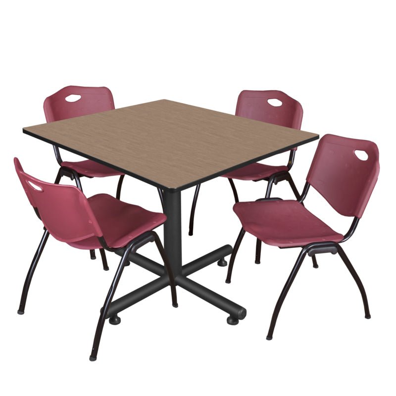 Regency Kobe Wide Square X - Base Breakroom Table with 4 M Stack Chairs 48" W x 48" D x 29" H (REG - TKB4848 - 47) - SchoolOutlet