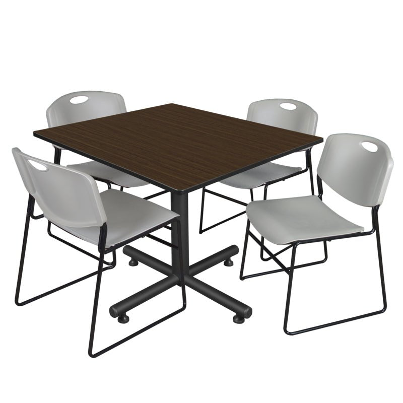Regency Kobe Expansive Square X - Base Breakroom Table with 4 Zeng Stack Chairs 48" W x 48" D x 29" H (REG - TKB4848 - 44) - SchoolOutlet