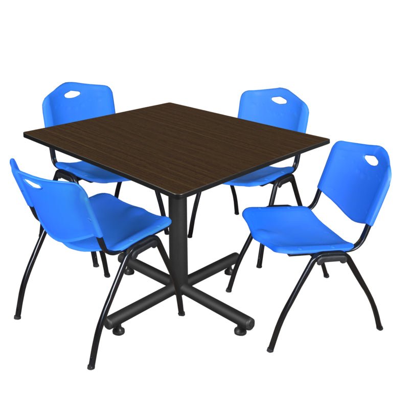 Regency Kobe Wide Square X - Base Breakroom Table with 4 M Stack Chairs 48" W x 48" D x 29" H (REG - TKB4848 - 47) - SchoolOutlet