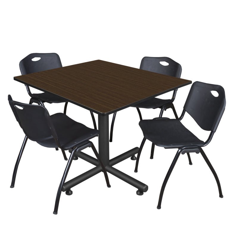 Regency Kobe Wide Square X - Base Breakroom Table with 4 M Stack Chairs 48" W x 48" D x 29" H (REG - TKB4848 - 47) - SchoolOutlet