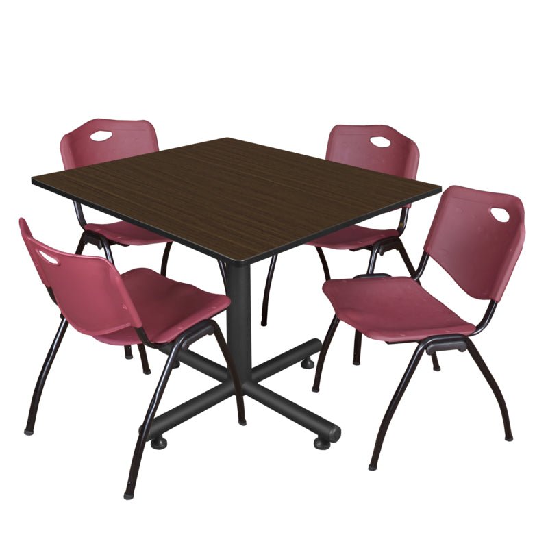 Regency Kobe Wide Square X - Base Breakroom Table with 4 M Stack Chairs 48" W x 48" D x 29" H (REG - TKB4848 - 47) - SchoolOutlet