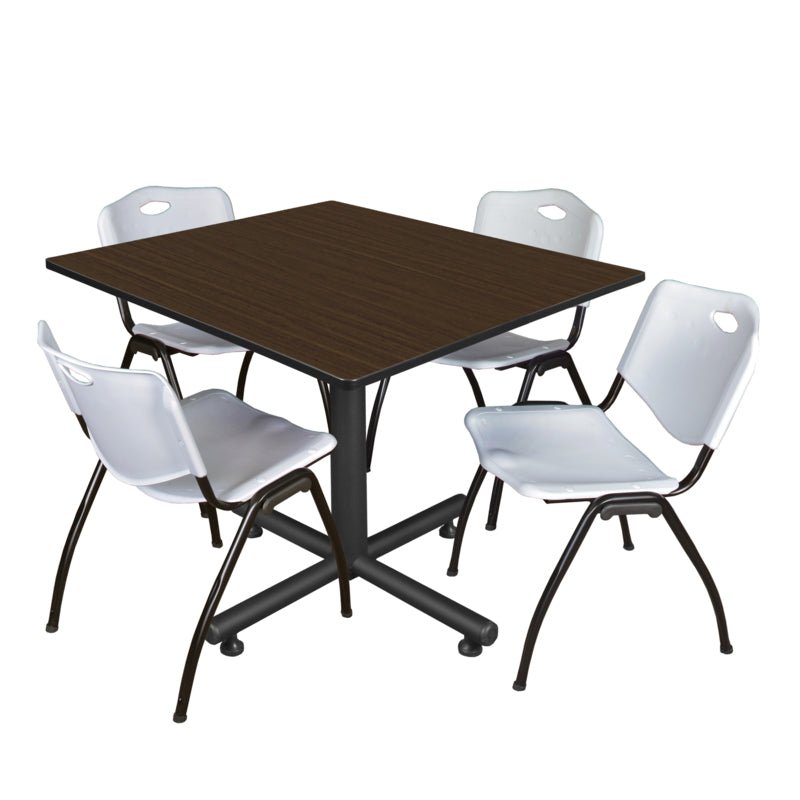 Regency Kobe Wide Square X - Base Breakroom Table with 4 M Stack Chairs 48" W x 48" D x 29" H (REG - TKB4848 - 47) - SchoolOutlet