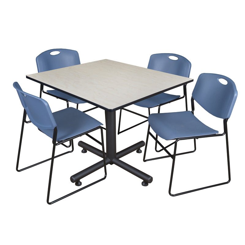 Regency Kobe Expansive Square X - Base Breakroom Table with 4 Zeng Stack Chairs 48" W x 48" D x 29" H (REG - TKB4848 - 44) - SchoolOutlet