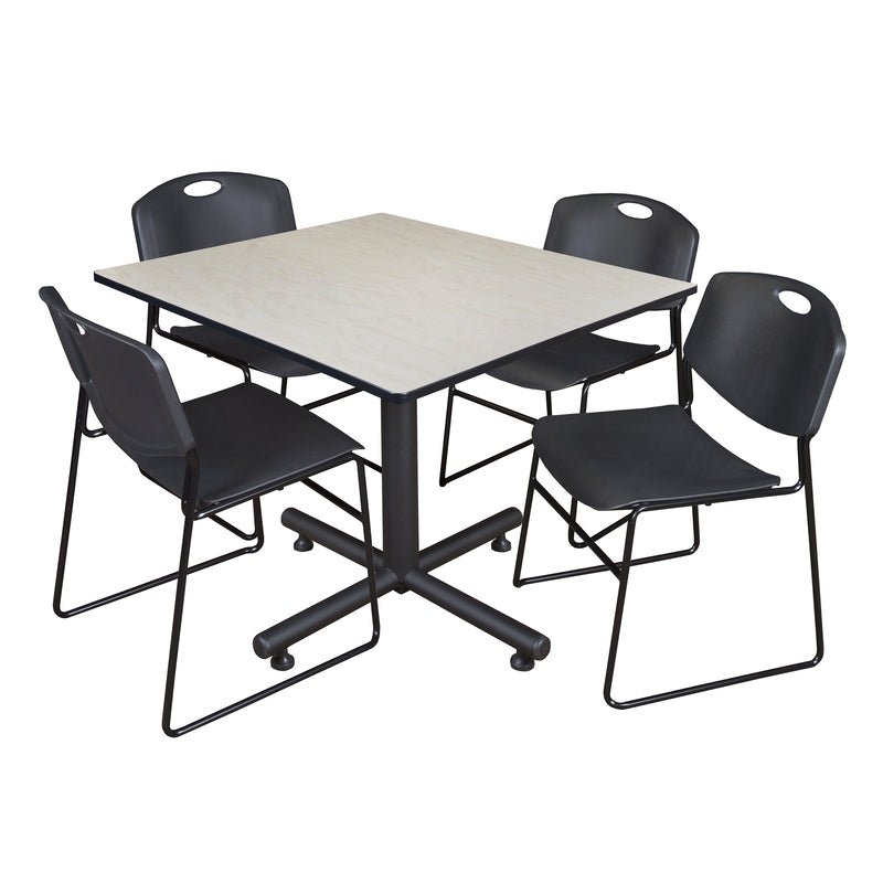 Regency Kobe Expansive Square X - Base Breakroom Table with 4 Zeng Stack Chairs 48" W x 48" D x 29" H (REG - TKB4848 - 44) - SchoolOutlet