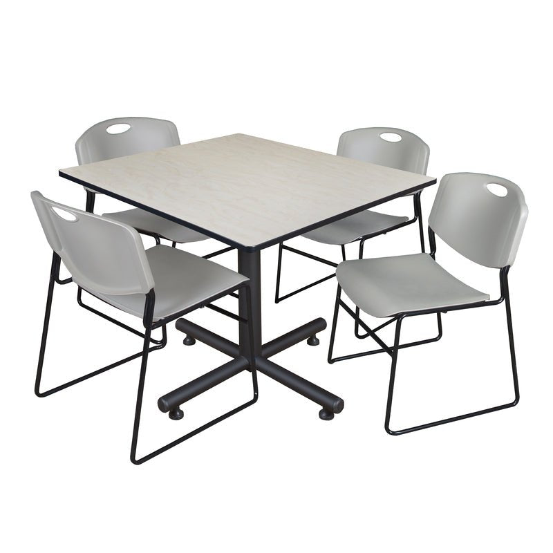 Regency Kobe Expansive Square X - Base Breakroom Table with 4 Zeng Stack Chairs 48" W x 48" D x 29" H (REG - TKB4848 - 44) - SchoolOutlet