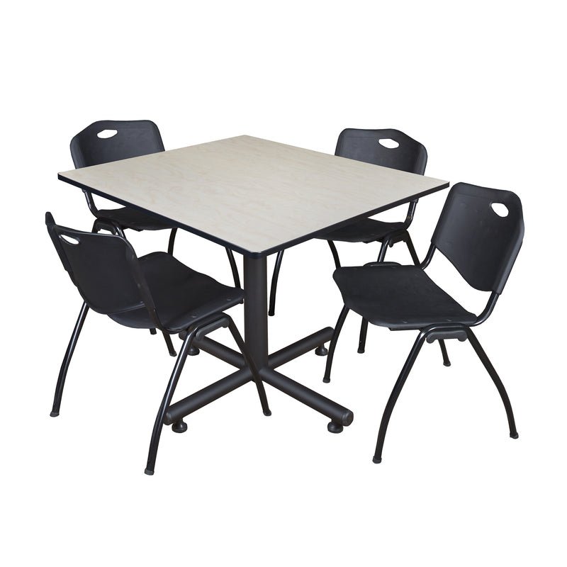 Regency Kobe Wide Square X - Base Breakroom Table with 4 M Stack Chairs 48" W x 48" D x 29" H (REG - TKB4848 - 47) - SchoolOutlet