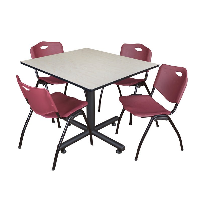 Regency Kobe Wide Square X - Base Breakroom Table with 4 M Stack Chairs 48" W x 48" D x 29" H (REG - TKB4848 - 47) - SchoolOutlet