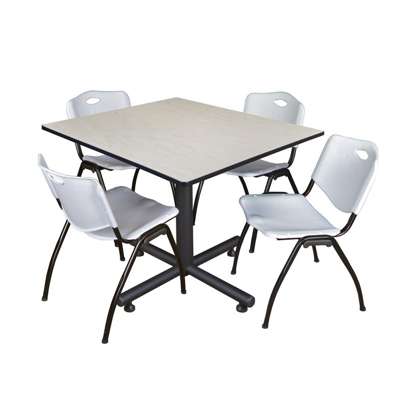 Regency Kobe Wide Square X - Base Breakroom Table with 4 M Stack Chairs 48" W x 48" D x 29" H (REG - TKB4848 - 47) - SchoolOutlet