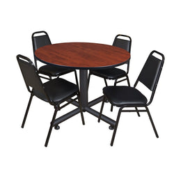 Regency Kobe Professional Round X-Base Breakroom Table with 4 Restaurant Stack Chairs 48" W x 48" D x 29" H (REG-TKB48R-29)