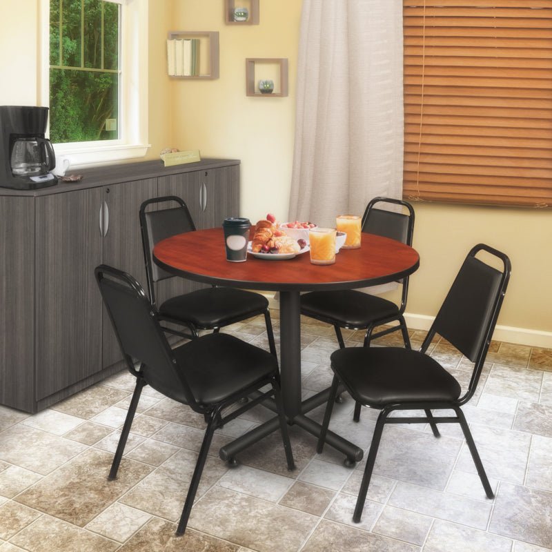Regency Kobe Professional Round X - Base Breakroom Table with 4 Restaurant Stack Chairs 48" W x 48" D x 29" H (REG - TKB48R - 29) - SchoolOutlet