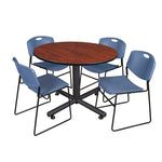Regency Kobe Modern Round X - Base Breakroom Table with 4 Zeng Stack Chairs 48