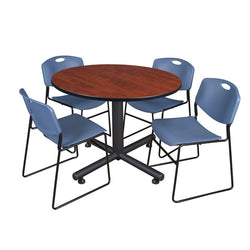 Regency Kobe Modern Round X-Base Breakroom Table with 4 Zeng Stack Chairs 48" W x 48" D x 29" H (REG-TKB48R-44)