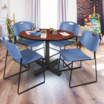 Regency Kobe Modern Round X - Base Breakroom Table with 4 Zeng Stack Chairs 48