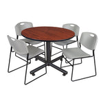 Regency Kobe Modern Round X - Base Breakroom Table with 4 Zeng Stack Chairs 48