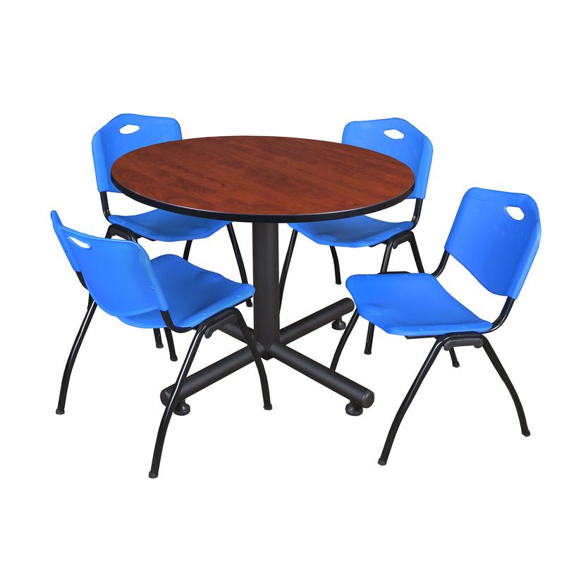 Regency Kobe Ergonomic Round X - Base Breakroom Table with 4 M Stack Chairs 48" W x 48" D x 29" H (REG - TKB48RNDCH47BE) - SchoolOutlet